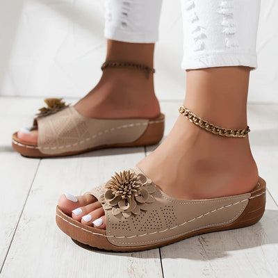 Dahlia - Floral Wedge Sandals