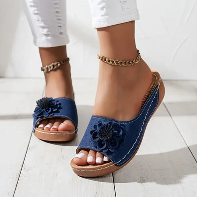 Dahlia - Floral Wedge Sandals