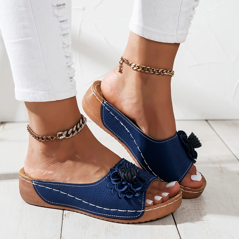 Dahlia - Floral Wedge Sandals