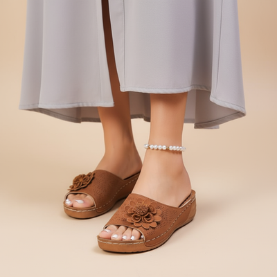 Dahlia - Floral Wedge Sandals